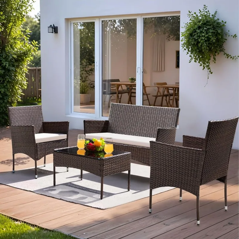 Terrasmeubilair 4 Stuks Conversatie Sets Buiten Rieten Rotan Stoelen Tuin Achtertuin Balkon Veranda Aan Het Zwembad Loveseat At