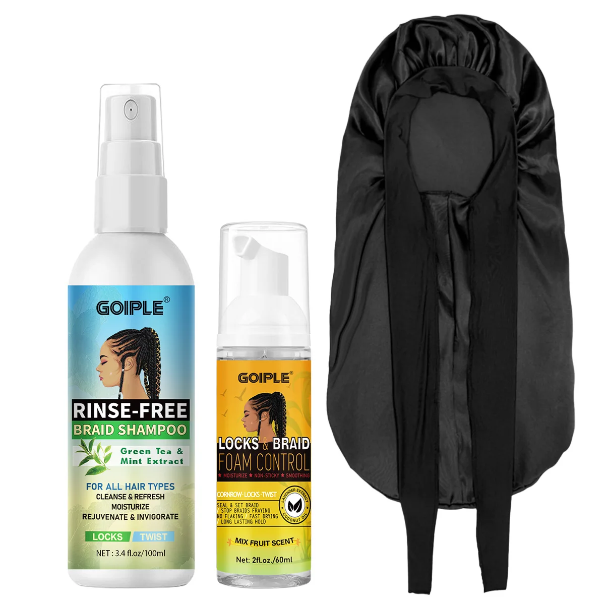 

GOIPLE 100ml Rinse-Free Braid Shampoo 60ml Moisturizing Braid Foam Mousse Cleanse Refresh Locks Twist Hair Types Black Nightcap