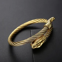 Fongten Punk Animal Snake Men's Spiral Twisted Chain Bracelets Stainless Steel Cable Bracelets For Men Gothic Bangle Jewelry