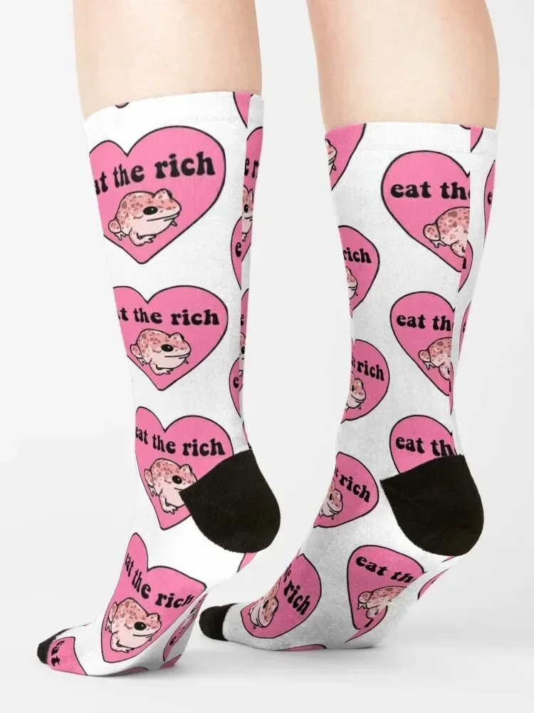 Eat The Rich Frog Socks cartoon funny gifts Woman Socks Men's