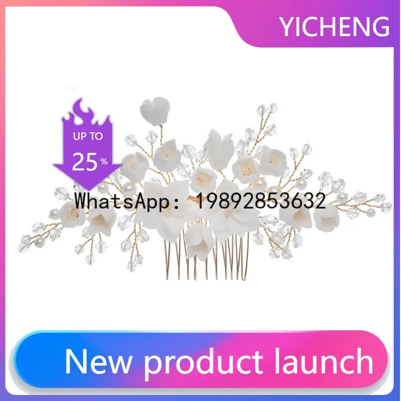 

FS Fashion Bridal Headgear Pearl Ceramic Flower Hair Accessories Wedding Dress Handmade Hair Comb Hair