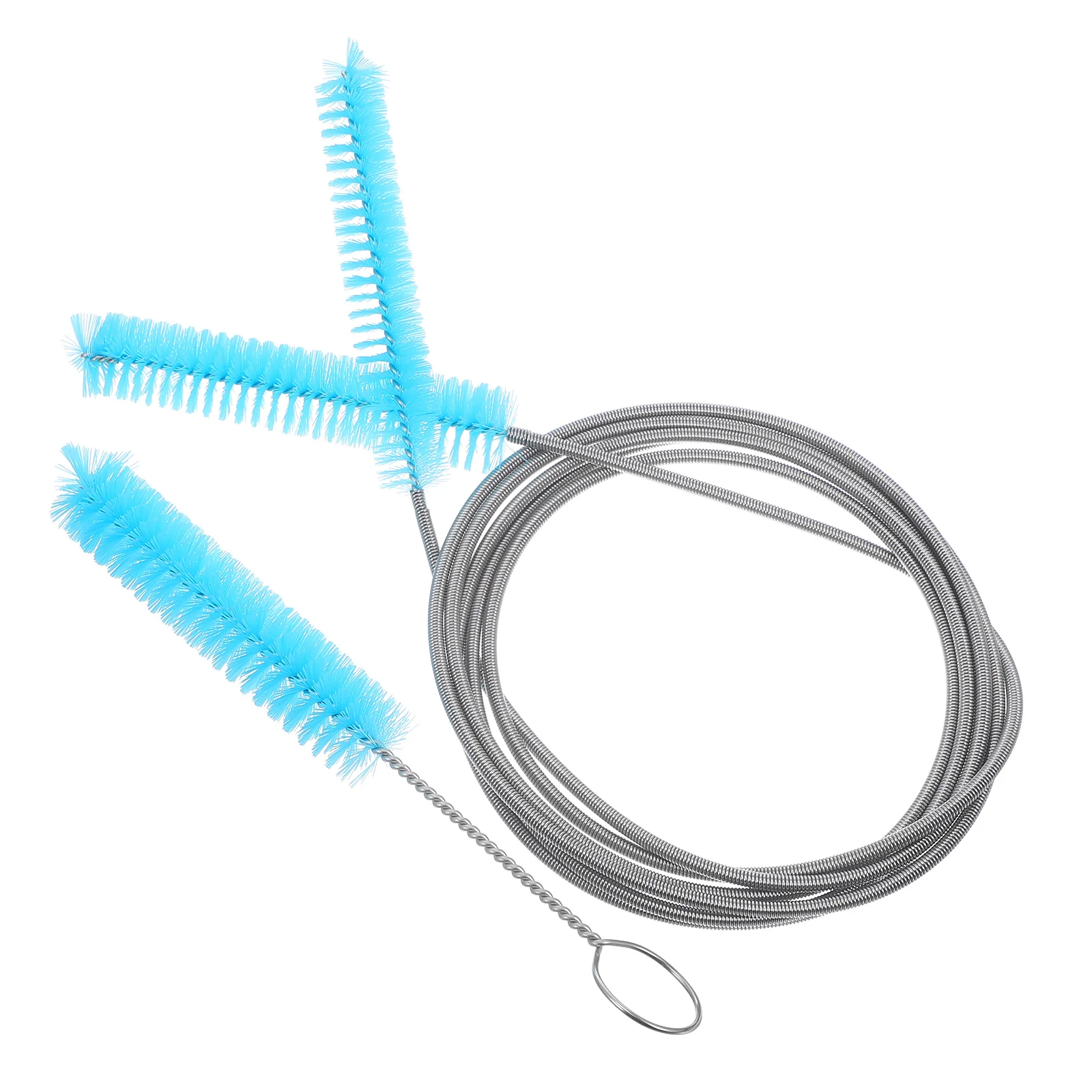 

2 Pcs Tube Cleaning Brush Set Pipe Spring Brush Household Supplies Stainless Steel Nylon Blue Design