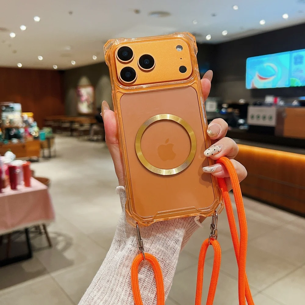 Роскошное ожерелье через плечо, шнур, веревка, прозрачный чехол для iPhone 17, 16, 12, 13 Pro Max 14, 15, 11, воздушный ремешок с защитой от потери для чехла Magsafe