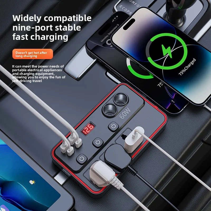 

150W Multifunctional Vehicle Inverter 12/24V to 220V 50Hz Power Inverter Charger Adapter Socket Type Independent Switch Control