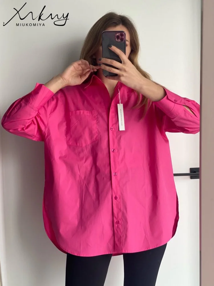 Vriendje Shirts Vrouwen Oversized Katoenen Basic Blouses Losse Chic Vrouw Blouse Vintage Paars Kantoor Outfits Vrouwen Blouse Shirt