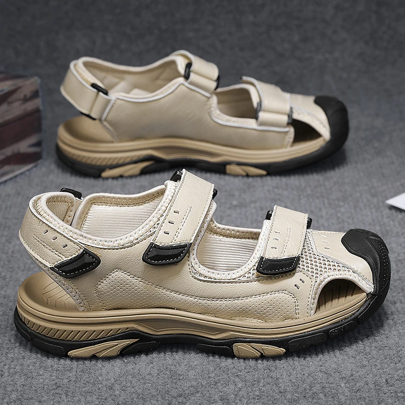 

Брендовые классические мужские сандалии, летние сандалии из натуральной кожи, мужские уличные повседневные легкие сандалии, модные мужские кроссовки, размер 38-46