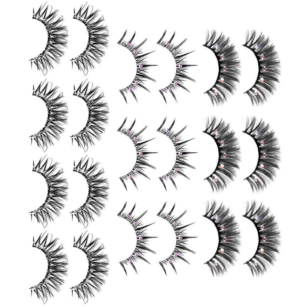 

10Pairs Rhinestone False Eyelashes Light Synthetic Fiber Lashes Natural Look Glamorous Eye Makeup for Parties Festivals