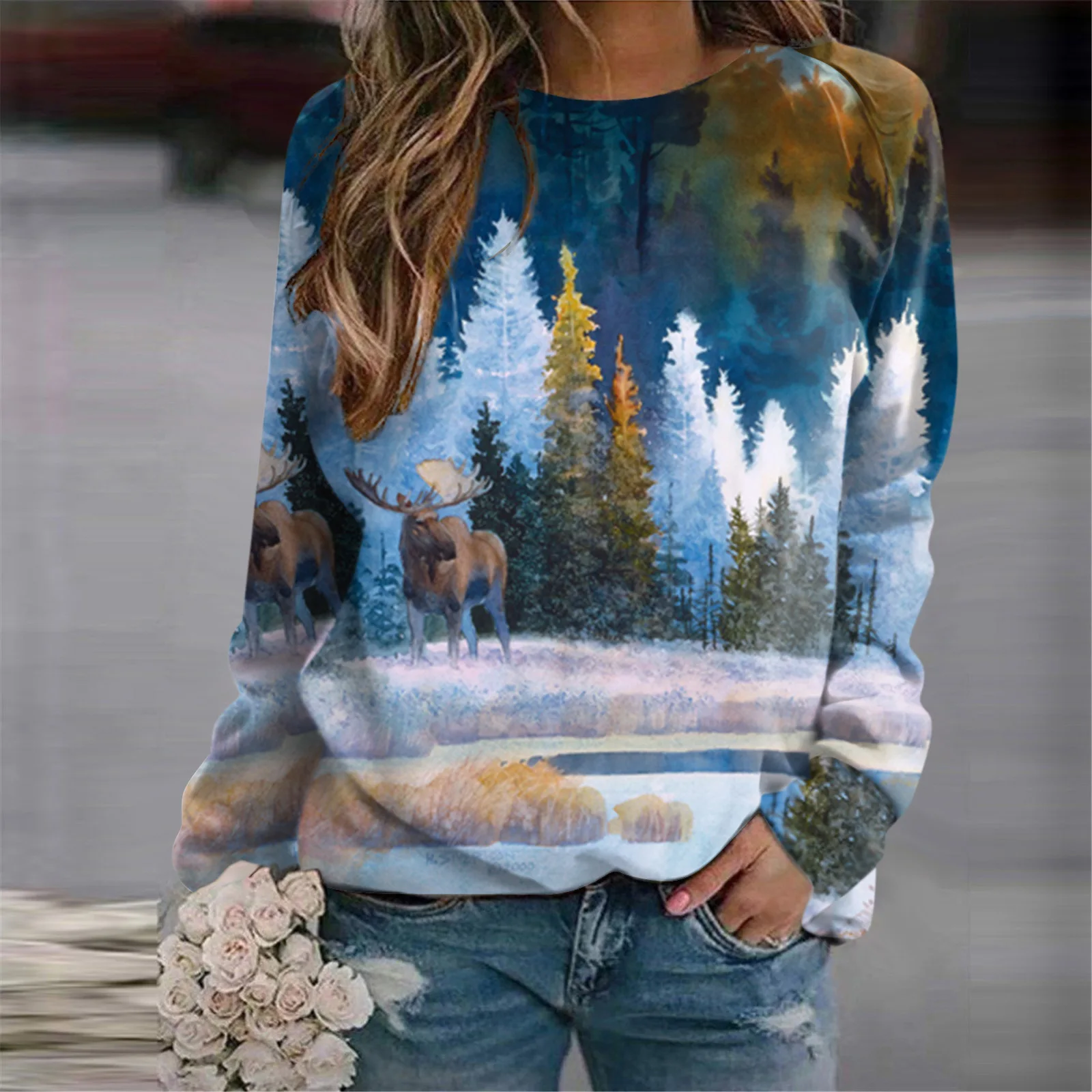 Forest Trees 3D Print Sweatshirts Summer Women's Casual Raglan Long Sleeves Hoodies Y2k Pullovers Harajuku Tops Female Clothing