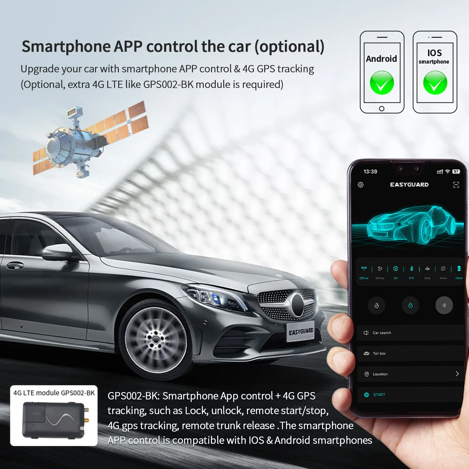 EASYGUARD Plug Play Alarme de carro adequado para 13-15 Benz GLK (X204/13-14 Classe E W212/13-14 E-Coupe W212/12-18 CLS X166/16-19 SLC R172