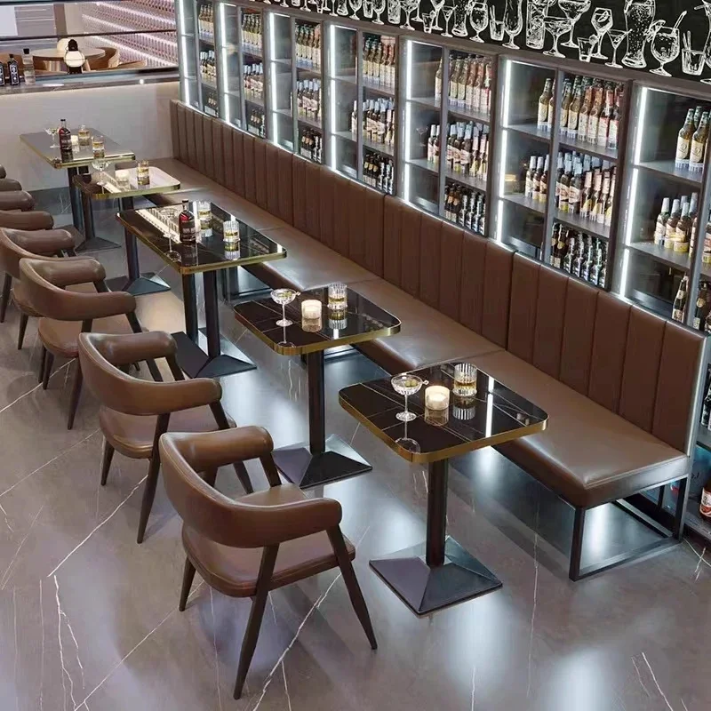 

For Metal Frame Chair Table Restaurant Leather Sofa Set Restaurant Project Furniture Cafe Bar Hamburger Shop KTV Club Booth