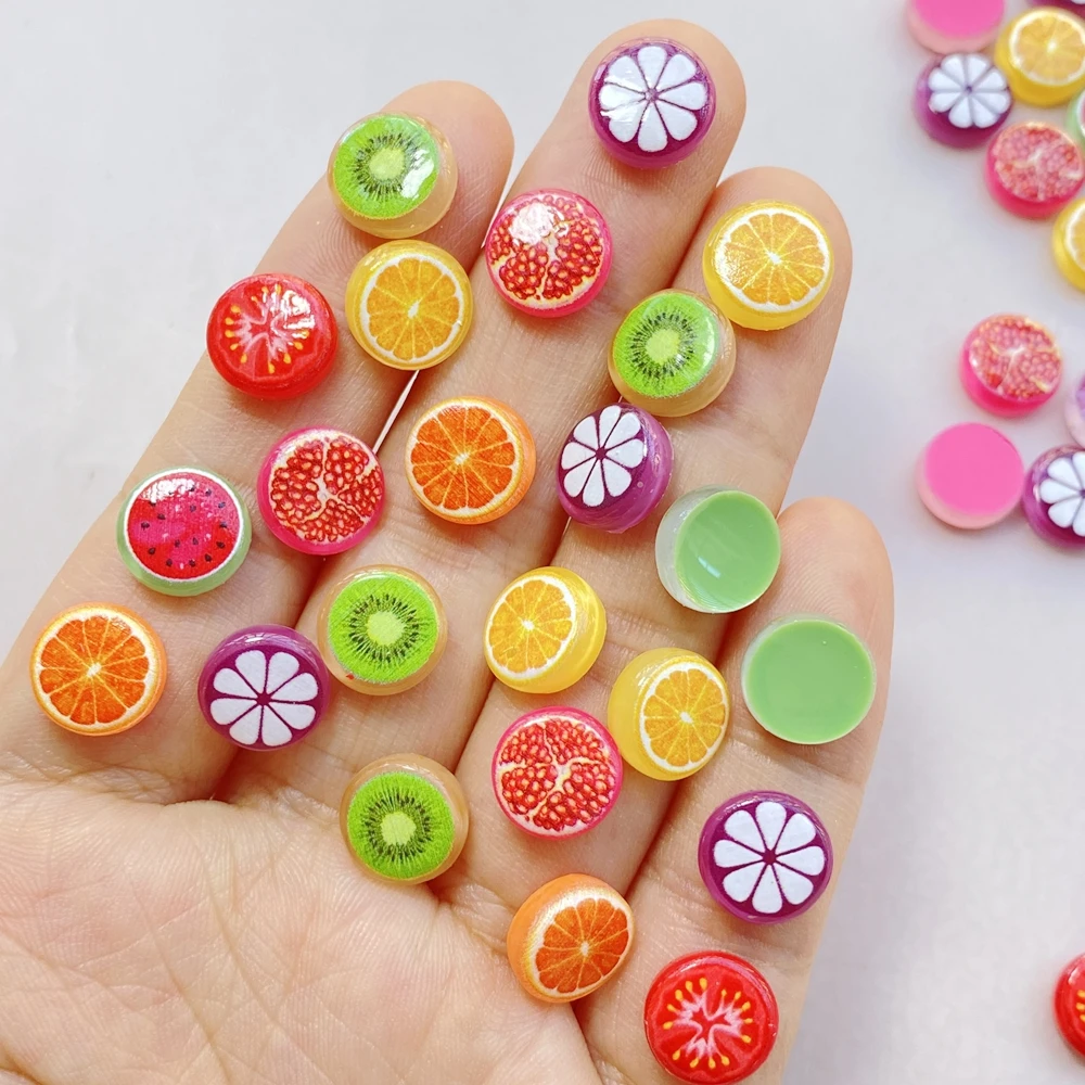 50Pcs Cute Cartoon Mini Watermelon, Orange, Fruit Slices Series Nail Art Resin Designer Charms DIY Craft For Nail 3D Decorations