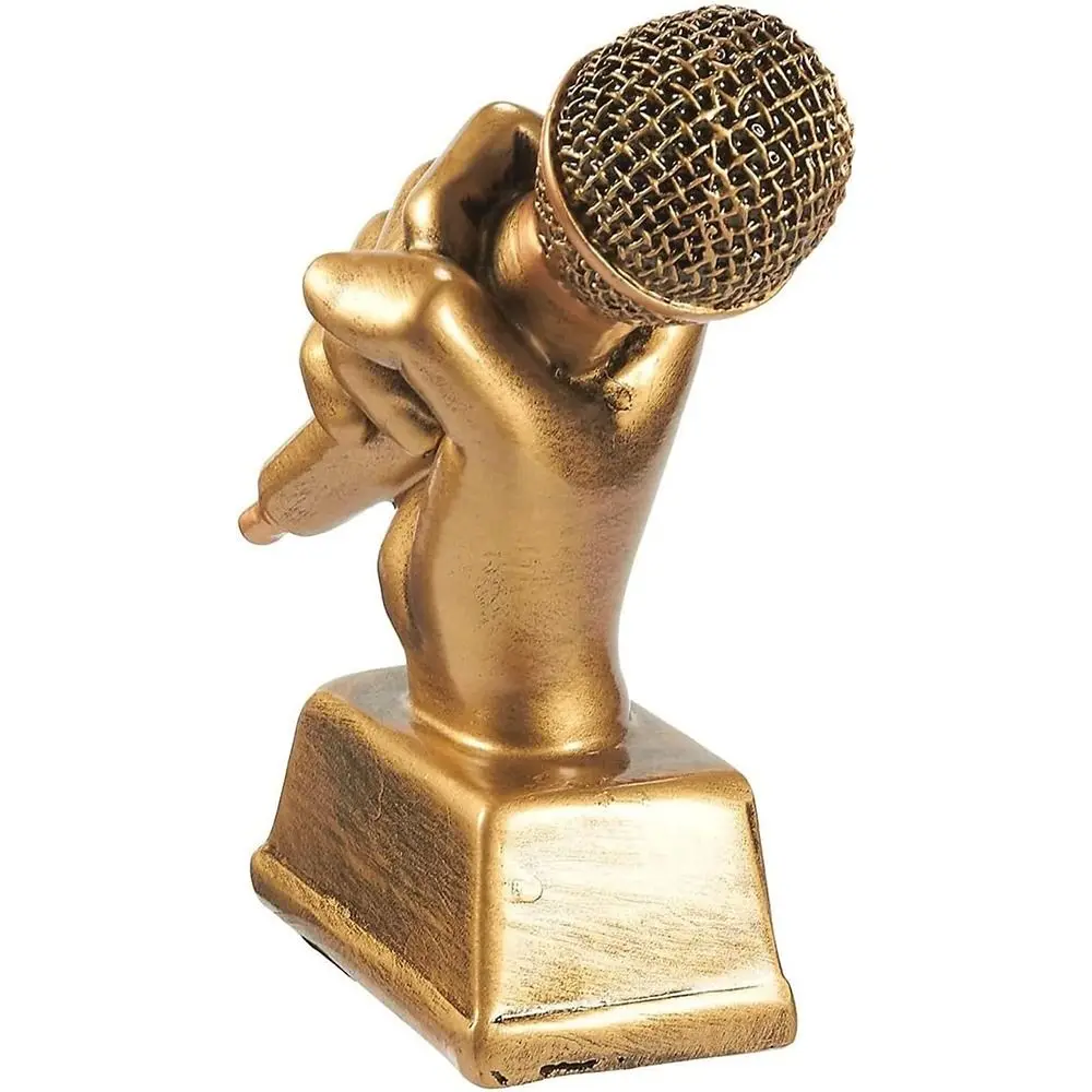 Small Golden Microphone Trophy Resin School Rewarding Supply Best Singing Award Prize Cup Singing Competitions
