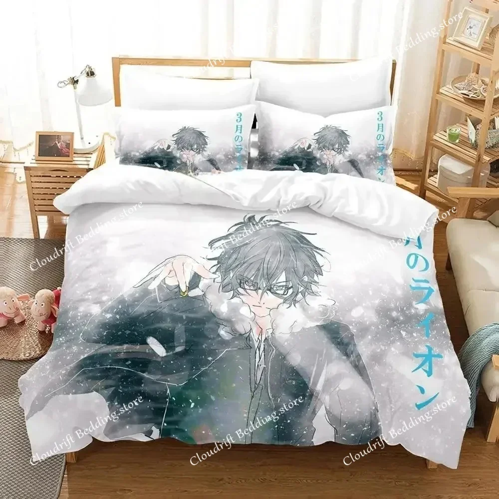 March Comes in Like A Lion Bedding Set Cartoon Anime Three-piece Set Adult Kid Bedroom Duvetcover Sets Kawaii Luxury Bedding Set