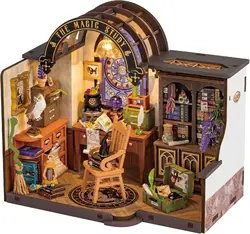 Robotime Rolife The Magic Study DIY Miniature House with Many Magic Note Books Dollhouse Decoration 3D Wooden Puzzle DG166