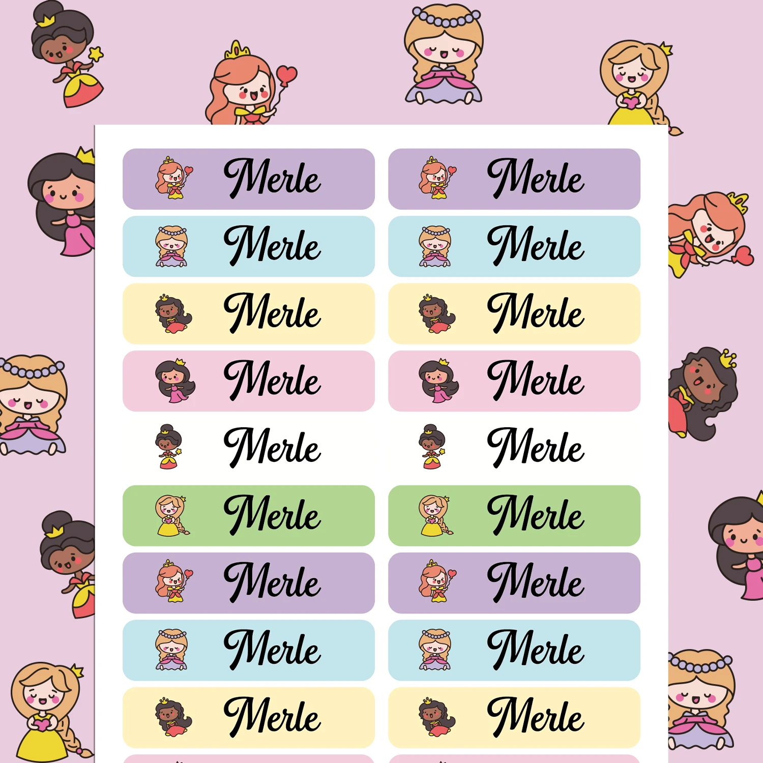 Waterproof Tag Self Adhesive Baby Name Sticker Princes Custom Personalized Kindergarten Label For Children School Stationery