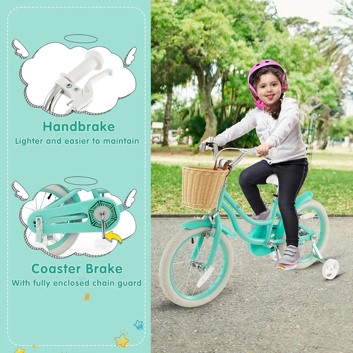 Kinderfahrrad, 14 16 18 Zoll Retro-Kleinkindfahrräder mit Trainingsrädern, Handbremse und Rücktrittbremse, Stahlrahmen, vollständig geschlossene Kette, Anzeige