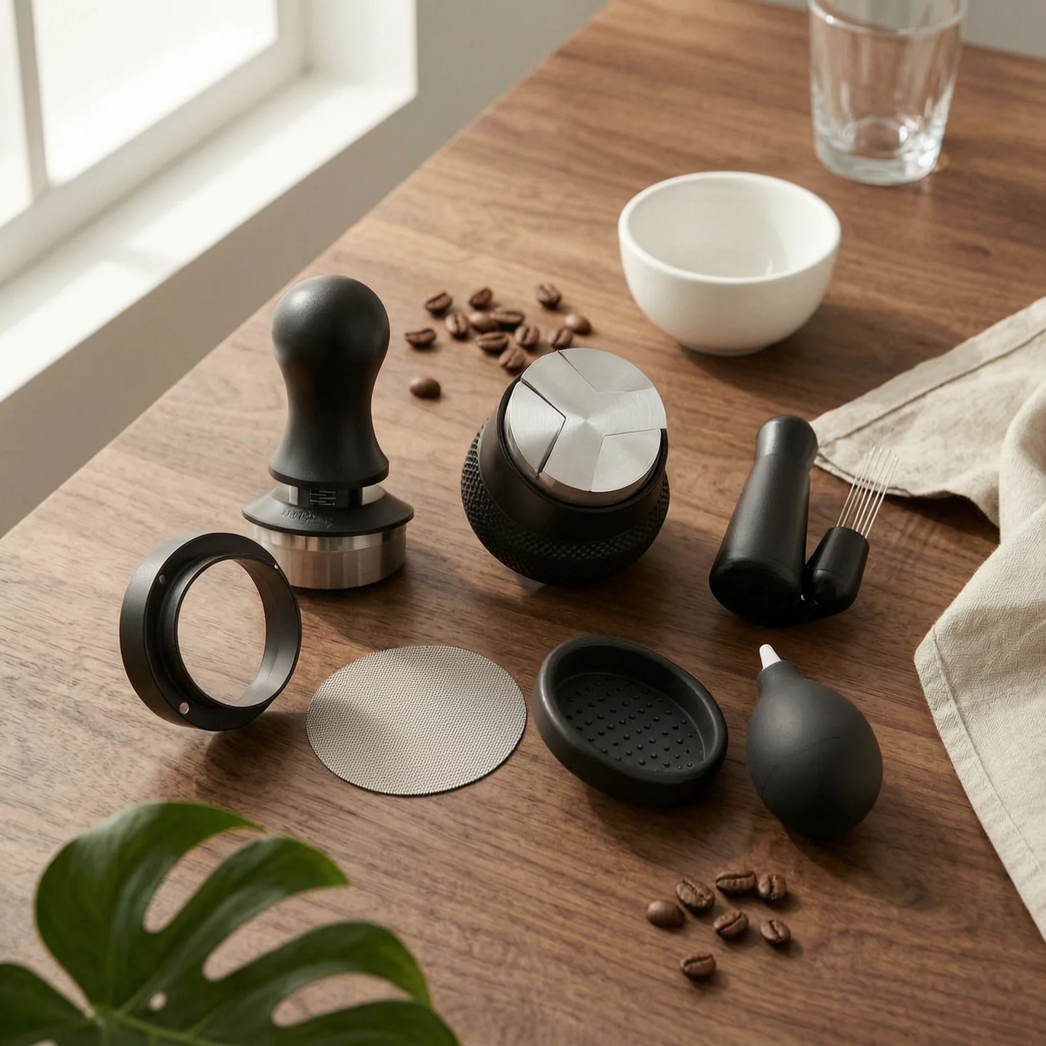 7 Pieces Espresso Accessory Kit Calibrated Espresso Prep Tool Set Puck Screen Professional Brush Precision for Baristas