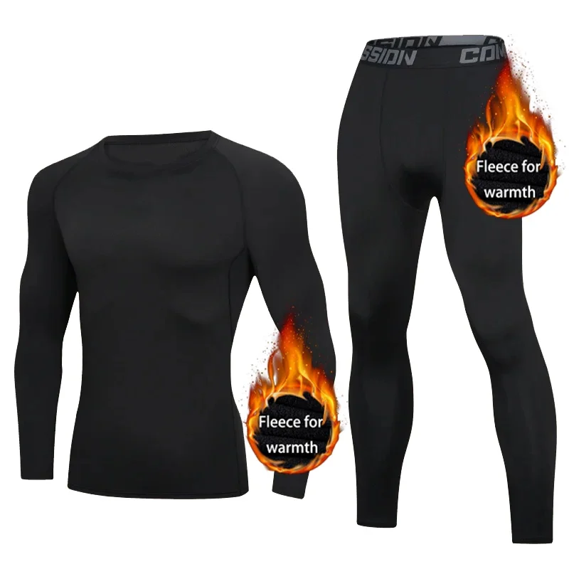 

Men's training suits, warm tight long-sleeved shirts and long pants, elastic sportswear, training gym jogging yoga