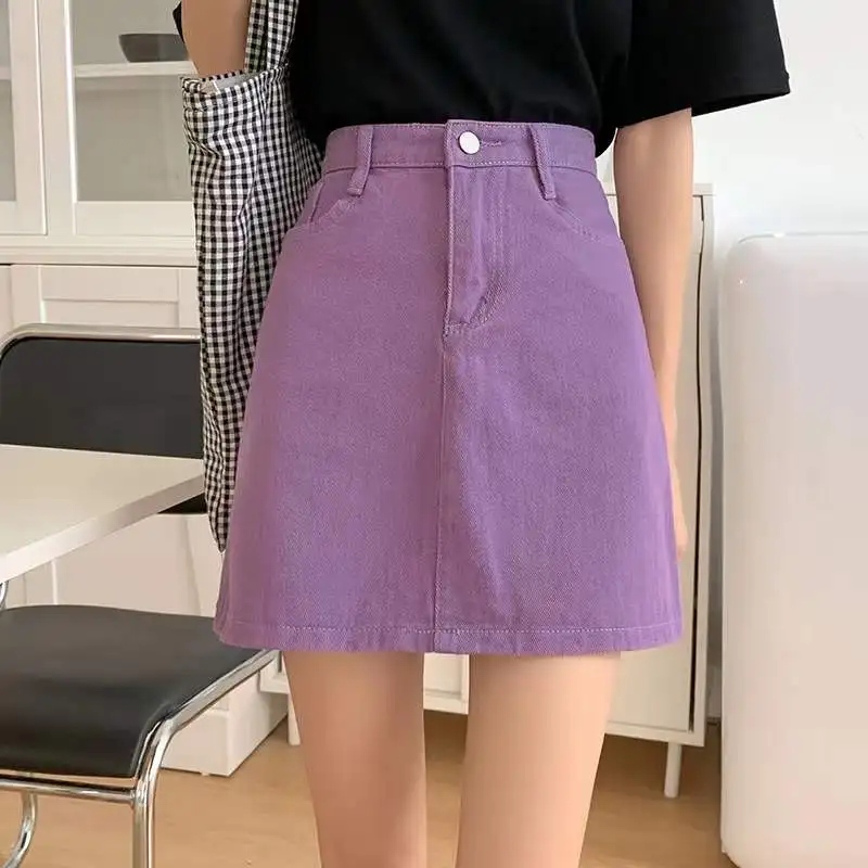 Jupaopao Fashion Solid Demin Mini Skirt Women Summer 2023 New Korean Causal Jean Short Skirt Female Y2K Purple Faldas Mujer 5xl