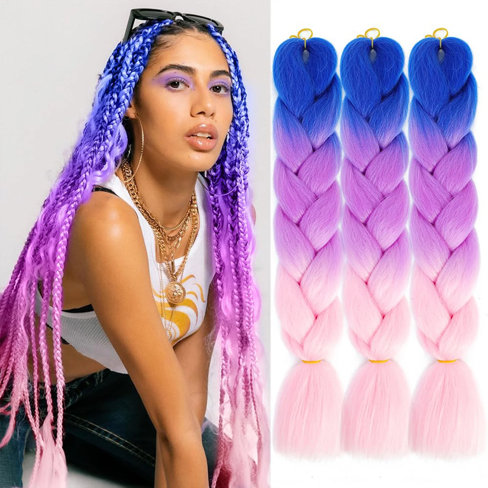 Synthetic 1Pcs 24inch 100g Ombre Pink Braiding Hair Extension Jumbo Braiding Hair Profession Nature Hair Extensions for Braids