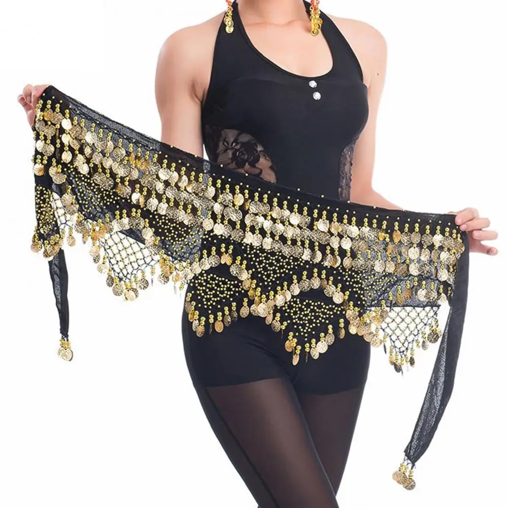 Velvet Women Belt Belly Dance Waist Wrap Skirt Chain Golden Coin Tassel Women Belly Dance Hip Skirt Waist Wrap Scarf