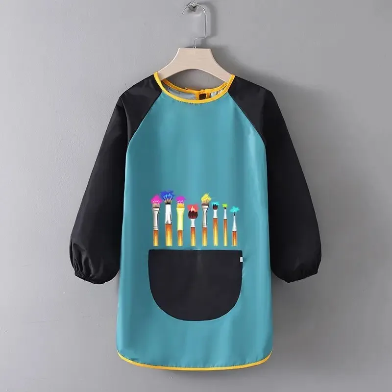 Children's Painting Waterproof Long Sleeved Uniform Kindergarten Draw Patterns Painting Reverse Dressing Cleaning Bib Kids Apron