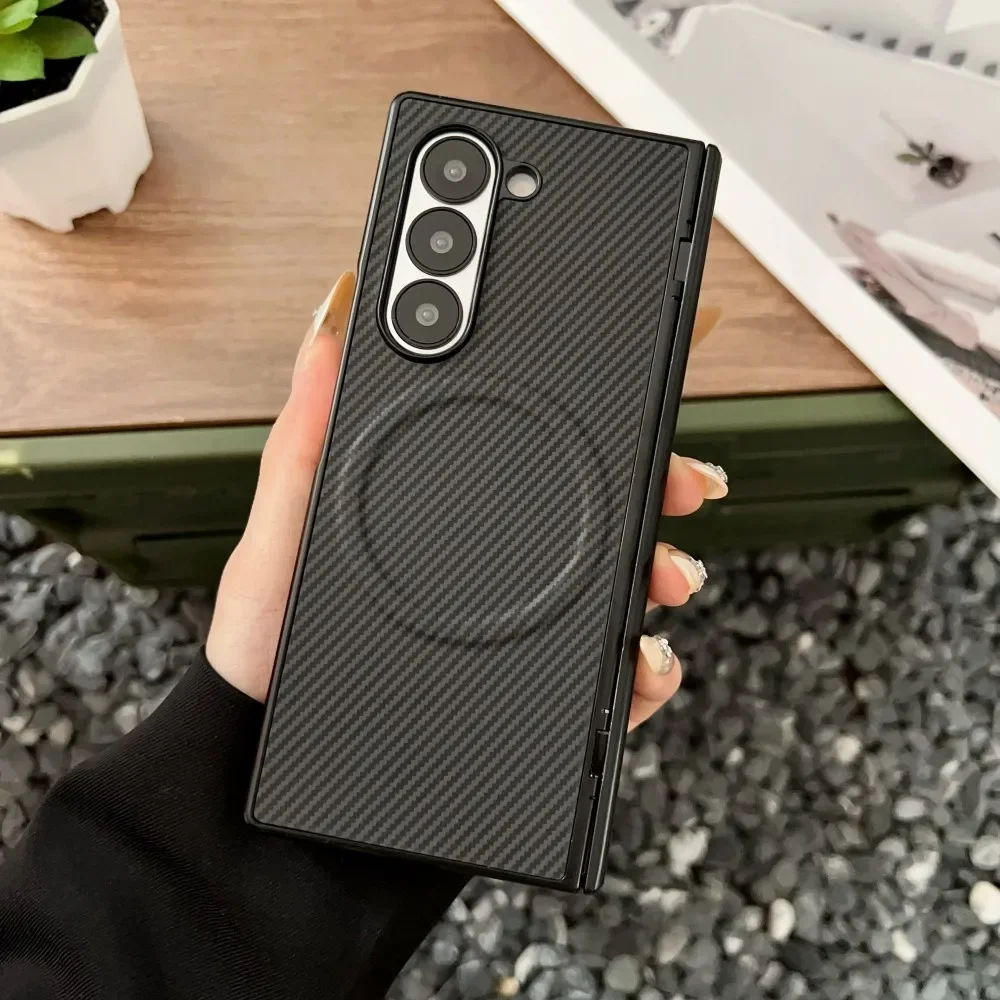 

Original Skin Feel Carbon Fiber Compatible Magsafe Charging Case For Samsung Galaxy Z Fold 7 6 5 Slim Drop-Proof Protect Cover