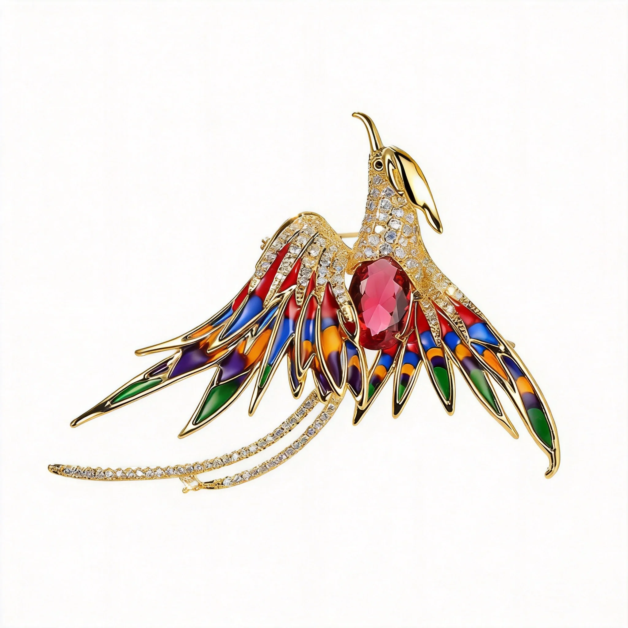 

Chinese Style Auspicious Lucky Phoenix Brooch Alloy Enamel Shiny Rhinestone Long Tail Colorful Phoenix Pin For Women Suit Scarf