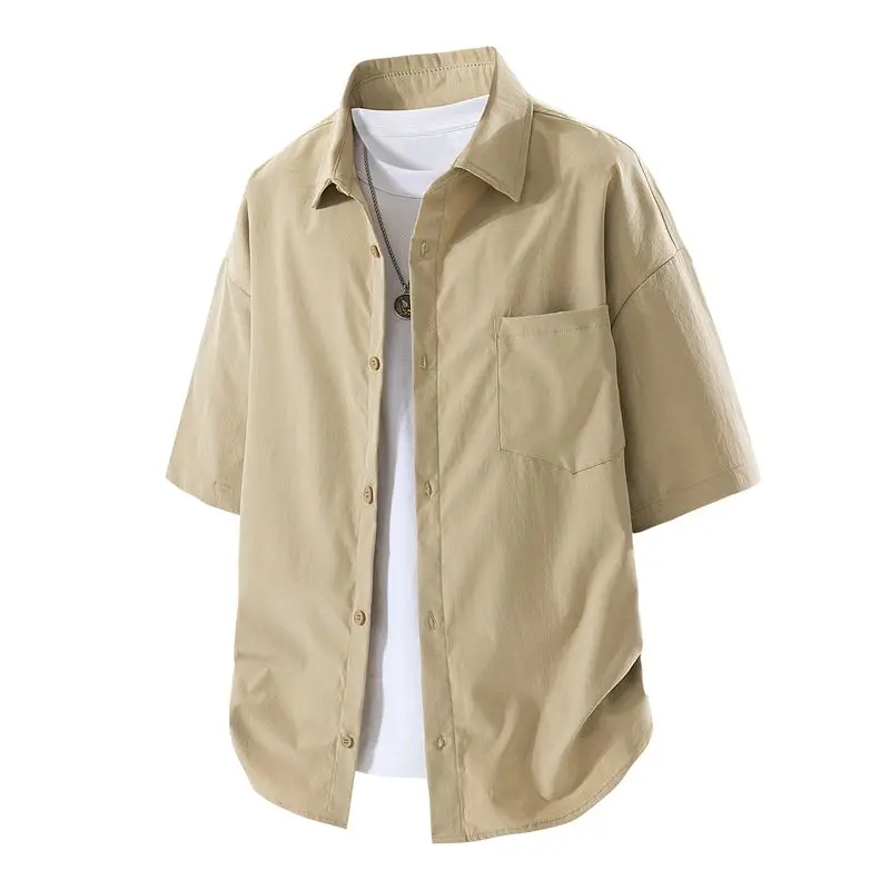 American Breathable Shirt Short Sleeved Men's 2026 New Loose Collar Daily Casual Top Simple Slim Fit