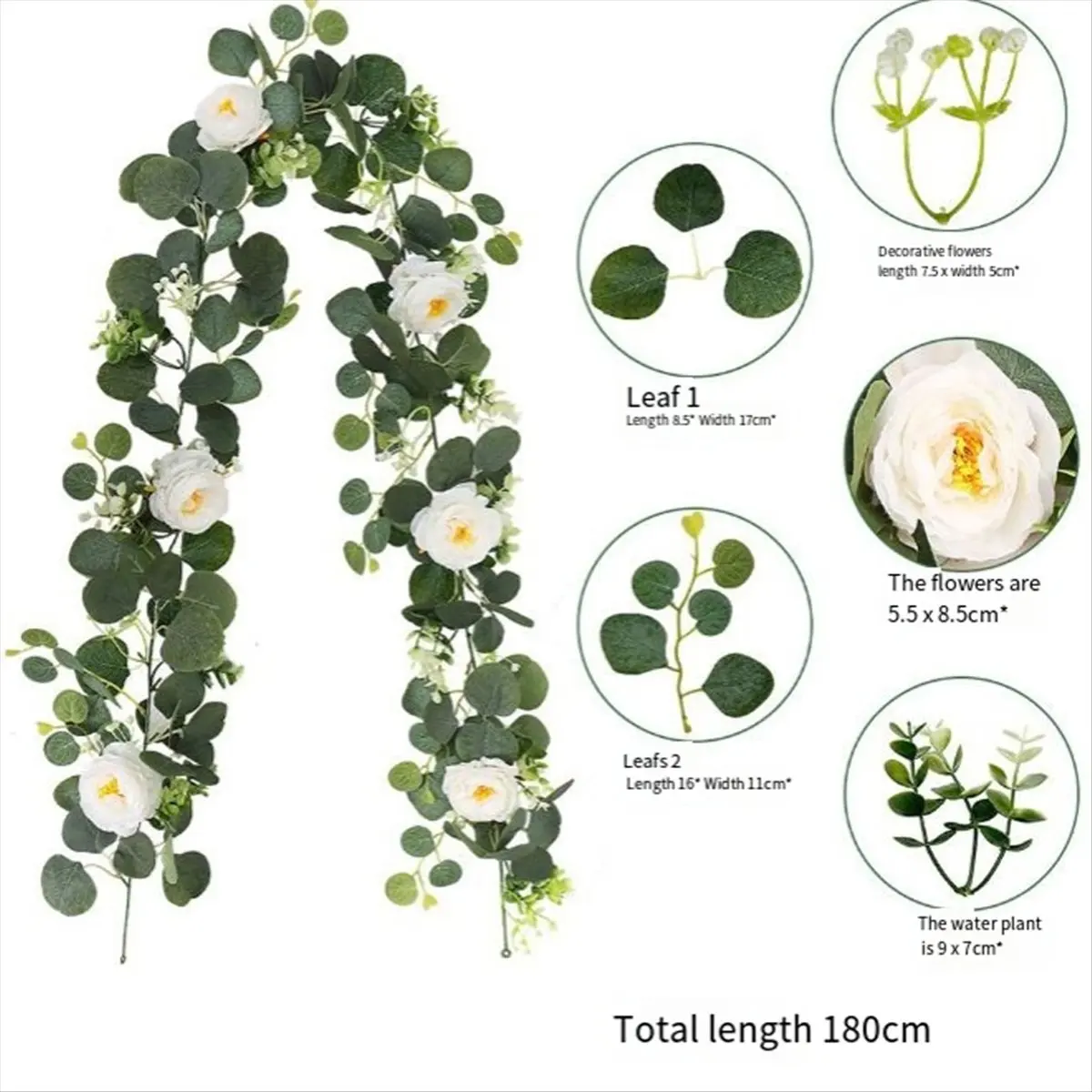 AA77 NEW Eucalyptus Garland and Flower Hanging Artificial Eucalyptus Leaf Greenery for Wedding Backdrop Arch