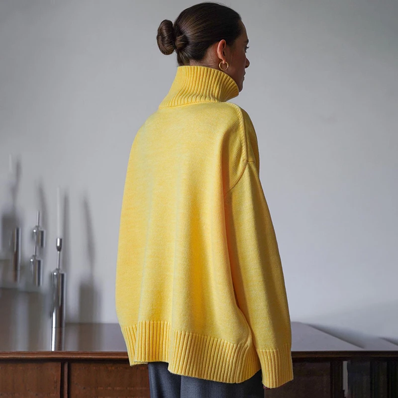 TARUXY Solid Turtleneck Knitted Sweater Casual Women's Loose Long Sleeve Pullovers 2025 New Autumn Winter Commuting Fashion Top