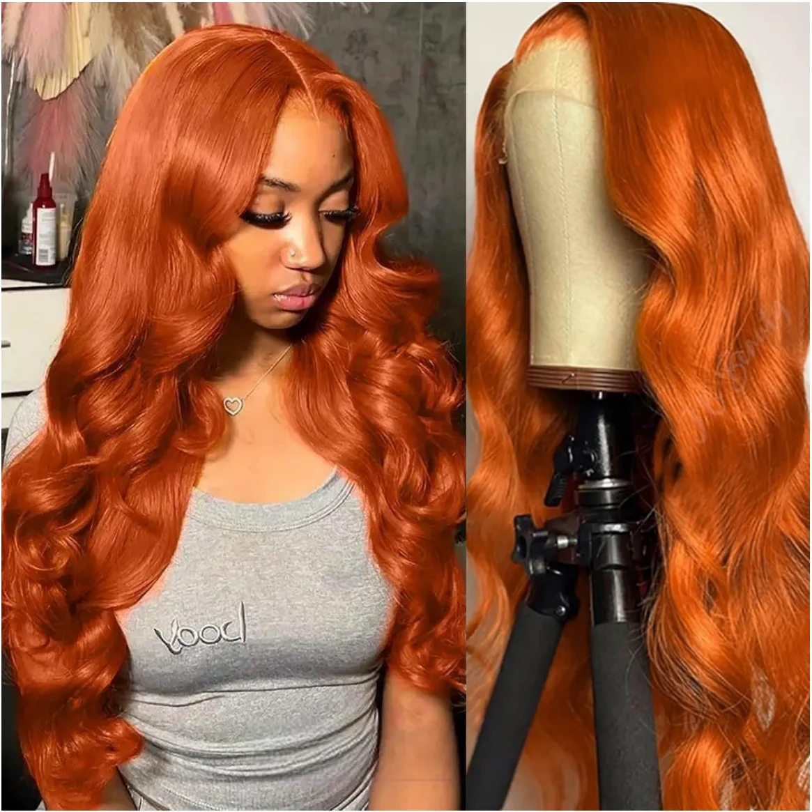 

350 # Парик из натуральных волос Ginger Orange Lace Front с прозрачной HD-основой 13x4, предварительно выщипанный, с эффектом Body Wave и Baby Hair