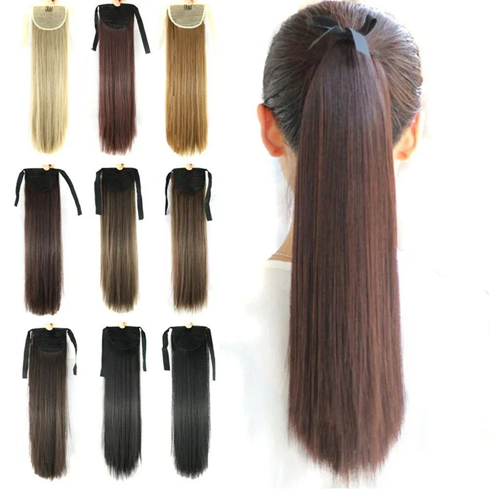 

22inch Synthetic Hair Fairy Tail Long Straight Hairpiece Drawstring Ponytail Horse Hair Extensions Hair on Hairpins