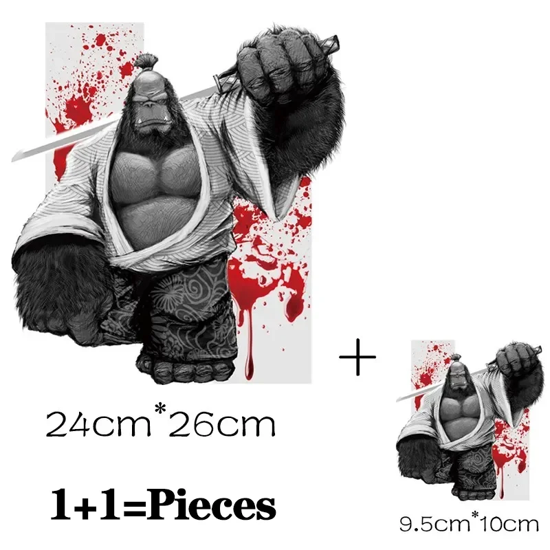 2Pcs/Lot Animal Bornean Orangutan Warrior Heat Thermal Transfer Stickers Iron On Thermoadhesive Fusible Patches For Clothes DIY