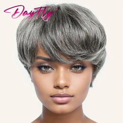 Short Grey Wigs Highlight Pixie Cut Wig With Bangs Brazilian Hair Natural Wave Wigs Ombre P1B 30 44 Human Hair Wig Machine Made
