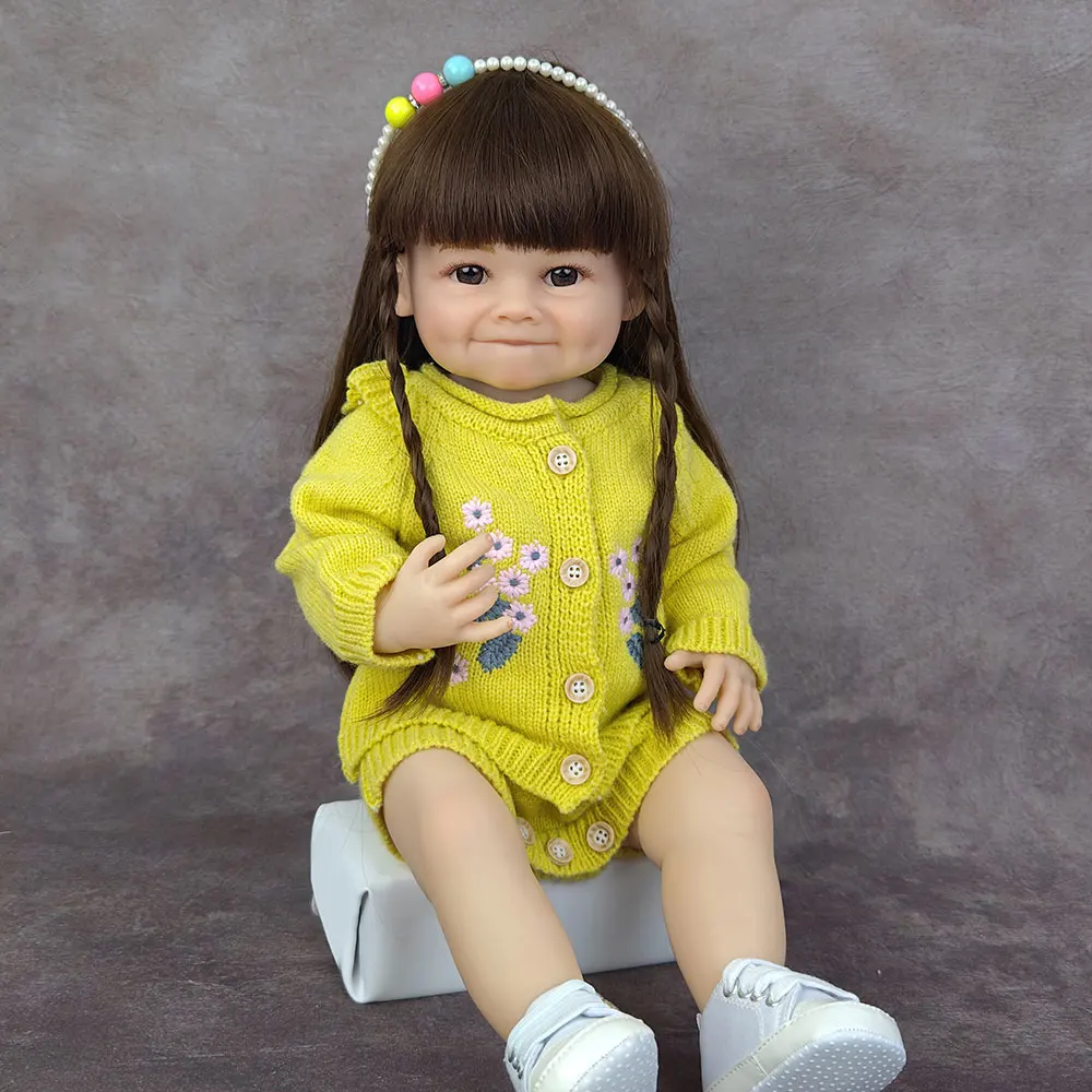 55CM 22Inch Reborn Baby Lifelike Girl Doll Full Soft Vinyl Body Bathable Sleeping Accompany Birthday Gift for Children Toddler