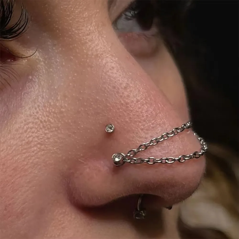 Cadena de titanio para nariz, doble cadena, cadena de tres capas, cadena para nariz, DIY, 25-50mm, piercing, pendiente, joyería para nariz y oreja