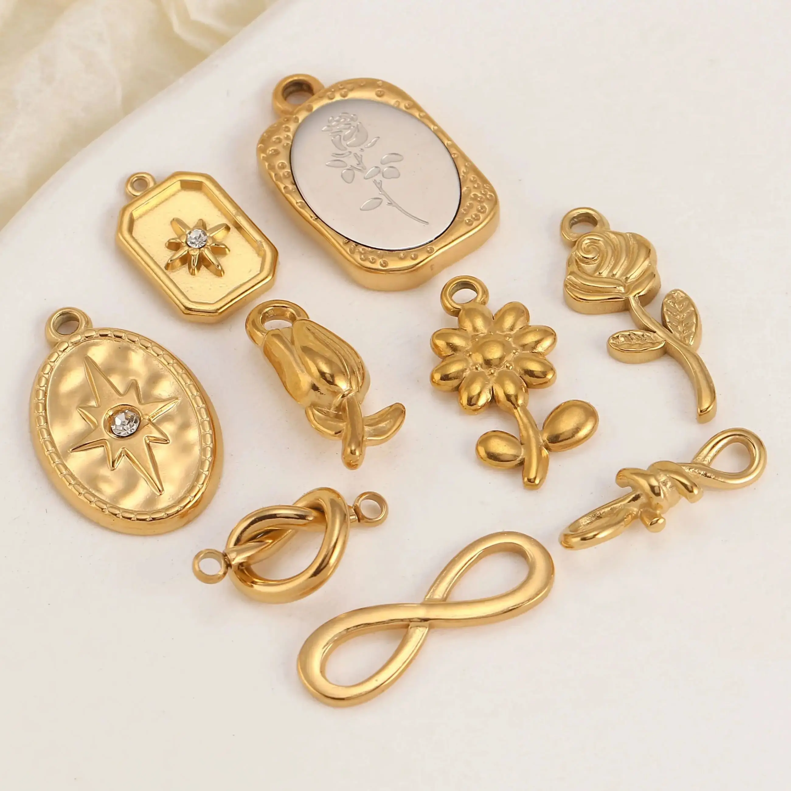 3Pcs Rose Flower/Heart/Infinity Symbol Connectors Jewelry Making Charms Stainless Steeel Diy Charm for Earring Necklace Bracelet