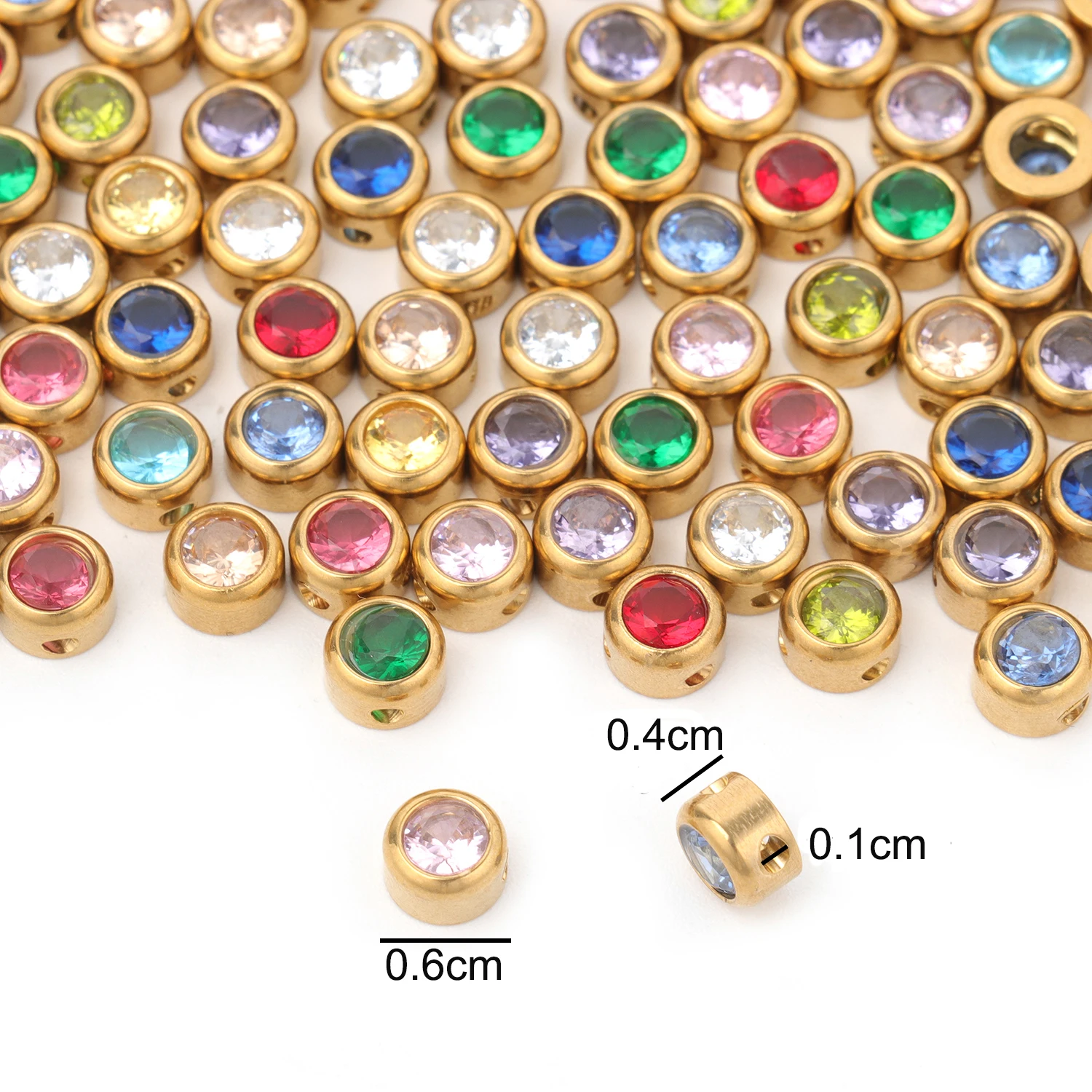 Aço inoxidável Zirconia Spacer Beads, Forma Redonda, Artesanato Encantos, Fazer Jóias, DIY Pulseiras Encontrar, 6x4mm, 2Pcs