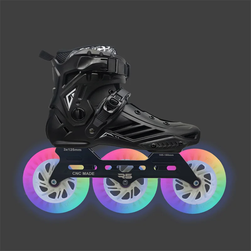 Chaussures de patins de vitesse en ligne pour le patinage à roulettes sur route de rue, baskets de course de fitness à une ligne, R5 3x125mm,