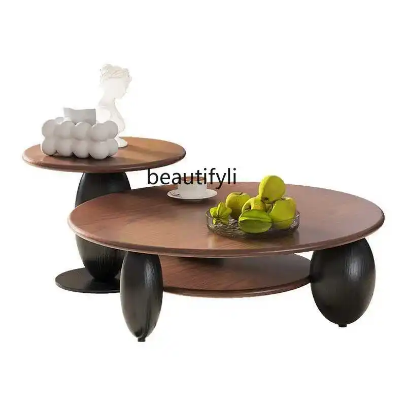 

Medieval solid wood round coffee table combination Italian minimalist living room home modern designer tea table