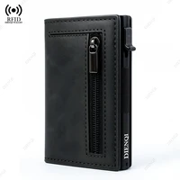 Men's RFID-Blocking Pop-Up Wallet – Aluminum Card Case with Synthetic Leather Cover, Black / Carbon