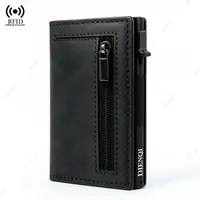 Tarjetero antirrobo para hombre, billeteras con bloqueo Rfid de cuero de aluminio, billetera minimalista emergente, tarjetero para hombre