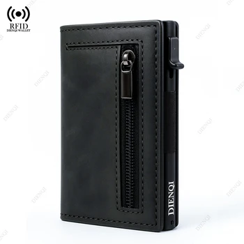 Men's RFID-Blocking Pop-Up Wallet – Aluminum Card Case with Synthetic Leather Cover, Black / Carbon