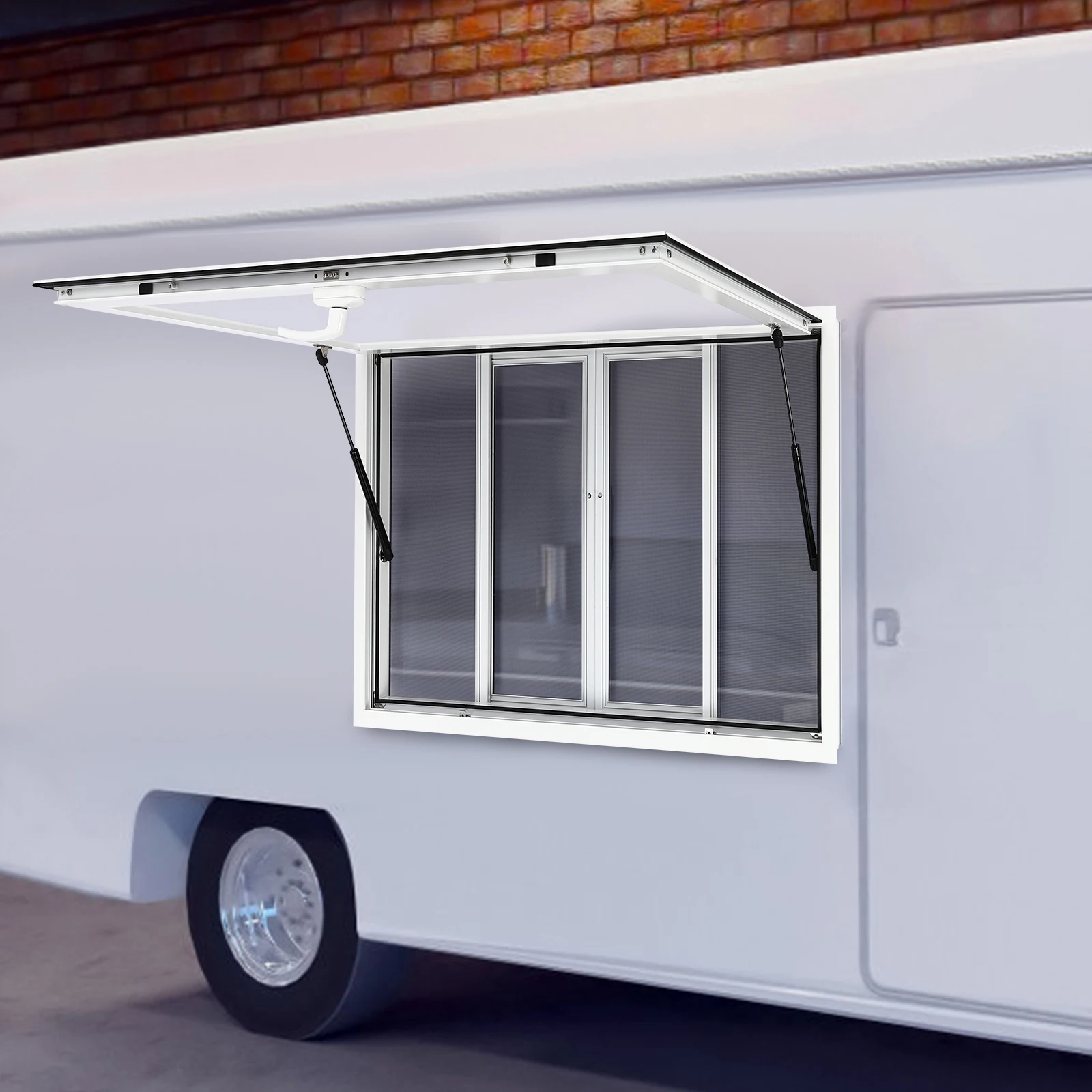 Ventana de concesión comercial Ventana profesional para camiones de alimentos Diseño de pantalla deslizante de 4 con malla de 1,5 mm para cocinas móviles y camiones de comida