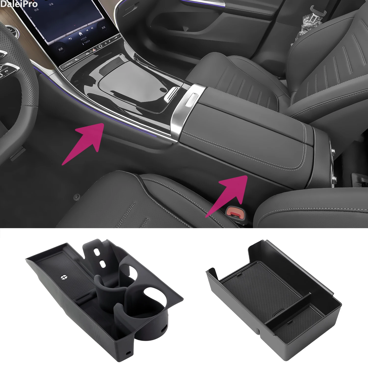 Für Mercedes-Benz GLC 2023 2024 2025X254 Armlehne Lagerung Box Silikon Center Konsole Fach Tasse Halter Änderung zubehör – Detail 1