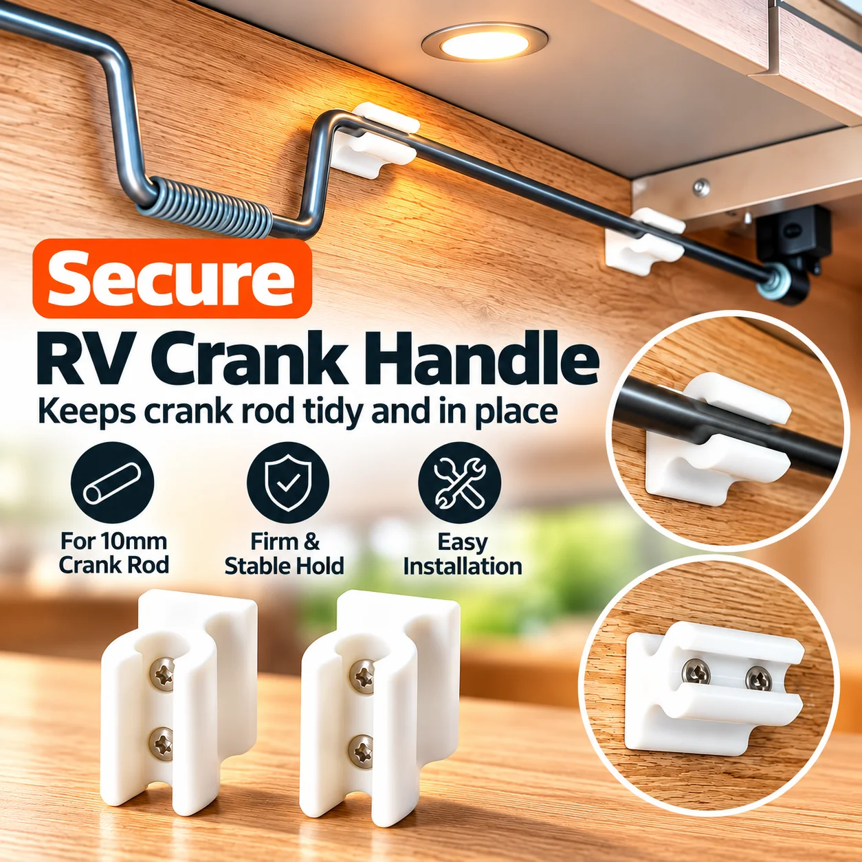 2PCS 10mm RV Crank Handle Support Clips Camper Caravan Wall Mount Rod Holder Storage Brackets for Awning Handle Motorhome