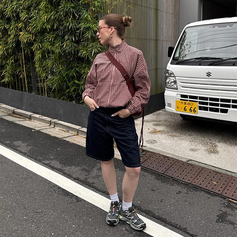 

Женская клетчатая куртка в стиле ретро, повседневный универсальный топ, свободное удобное пальто, новинка 2024, гонконгский наряд, женское осенне-зимнее темпераментное платье