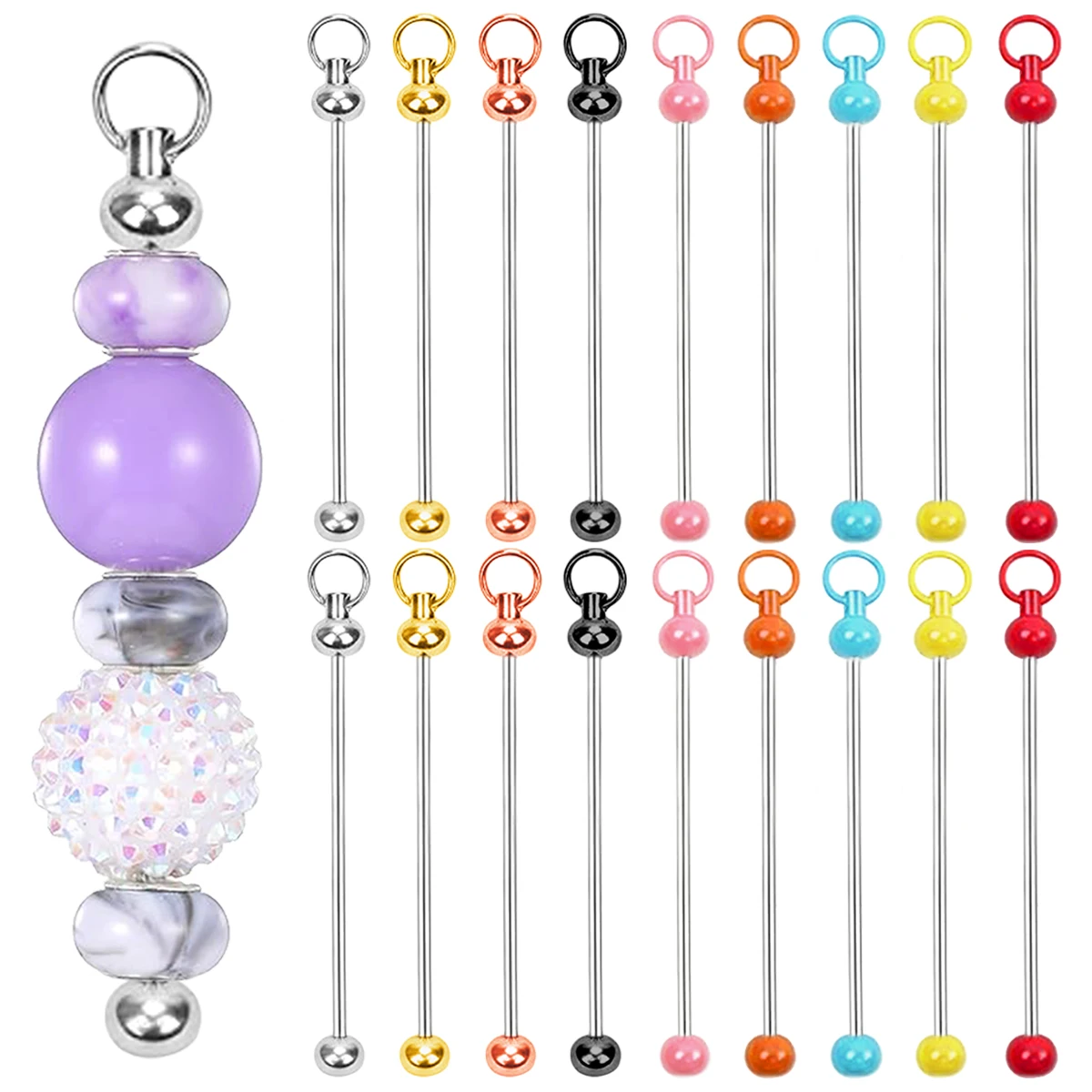 6/12/18 Pcs Colors Beaded Keychain Rods(No Beads) DIY Beads Keychain Bag Decor, for DIY Gifts, Handicrafts and Creative Projects