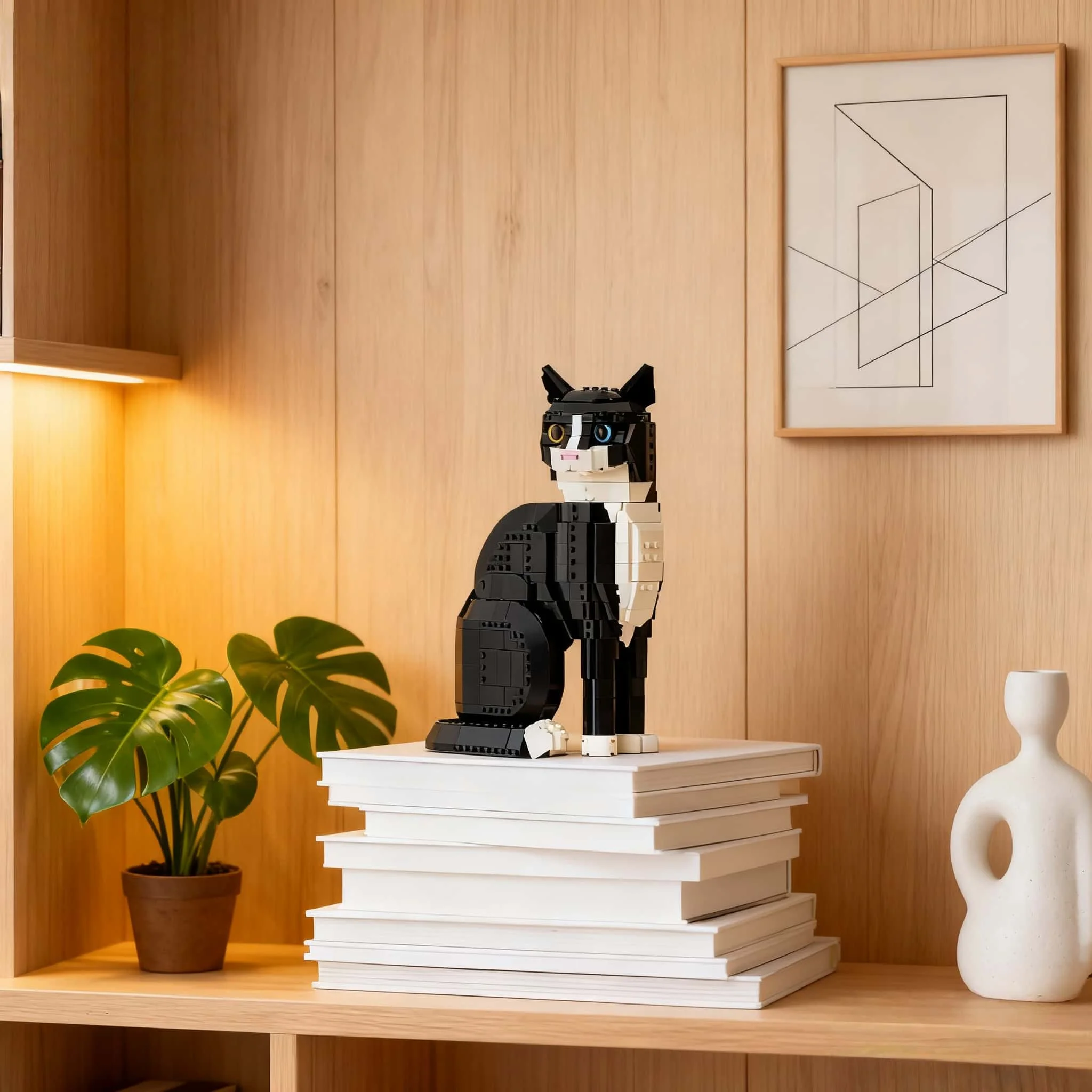 

Набор для сборки 1710 деталей: Забавный милый кот, новинка 2026 года, MOC-конструктор, модульный конструктор из кирпичиков, черно-белый кот-корова, для домашнего декора